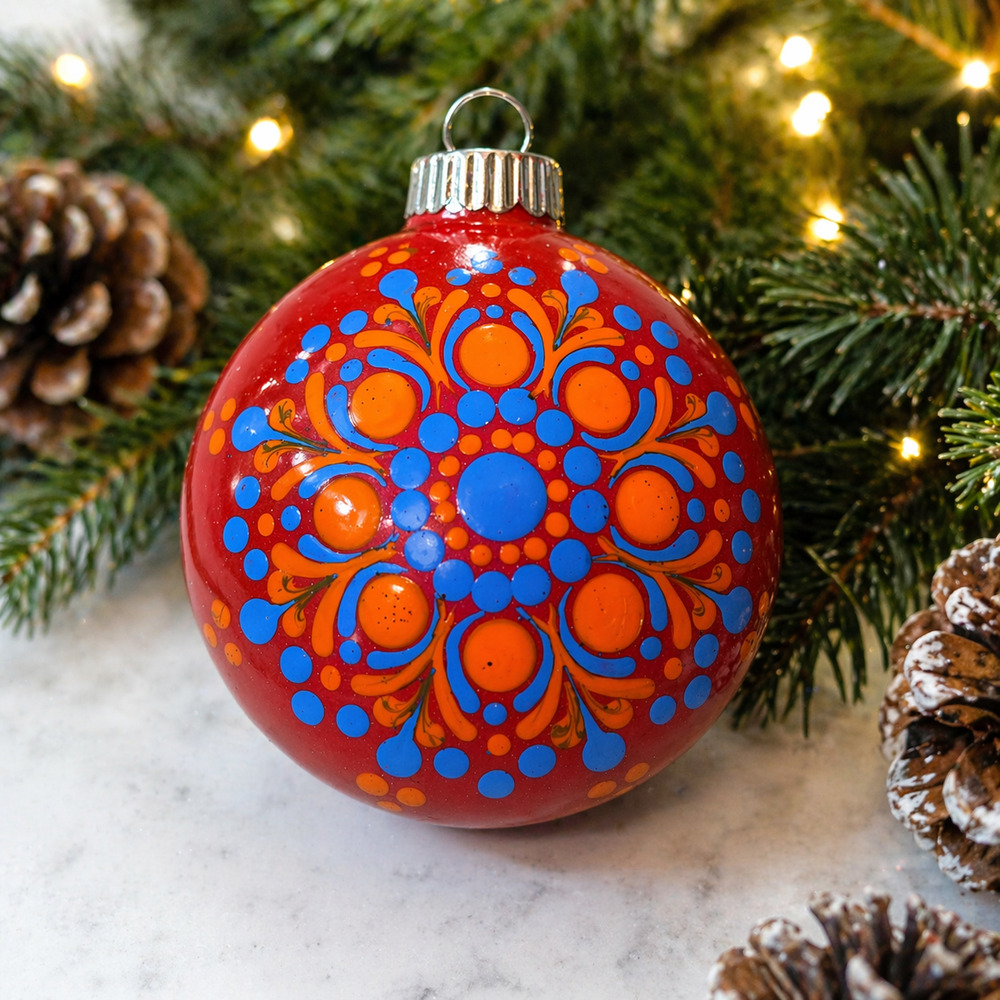 Hand-Painted Dot Mandala Ornament | 3” Shatterproof Christmas Decor | Bright